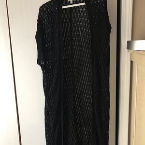 Black Crochet Vest—Long, Large